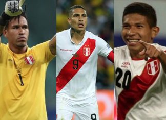 Pedro Gallese, Edison Flores y Paolo Guerrero