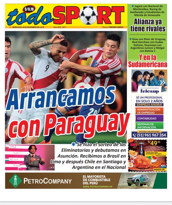 Portada impresa – Diario Todo Sport (18/12/2019)