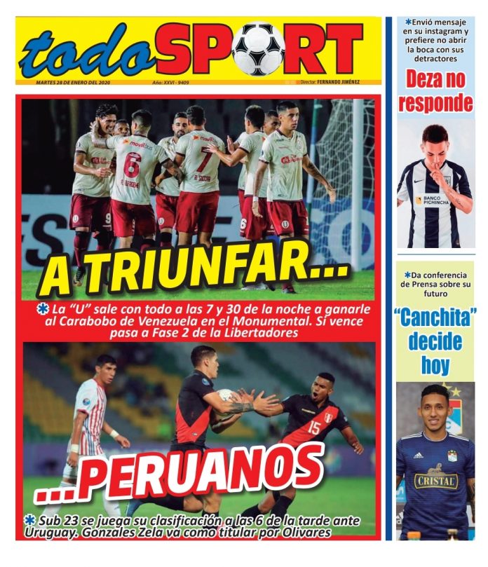 Portada impresa – Diario Todo Sport (28/01/2020)