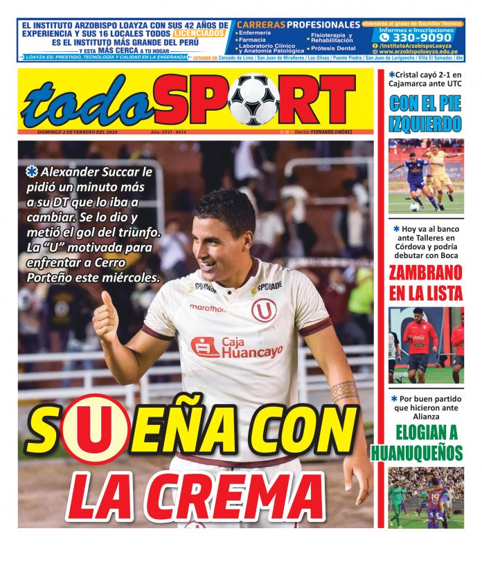 Portada impresa – Diario Todo Sport (02/02/2020)