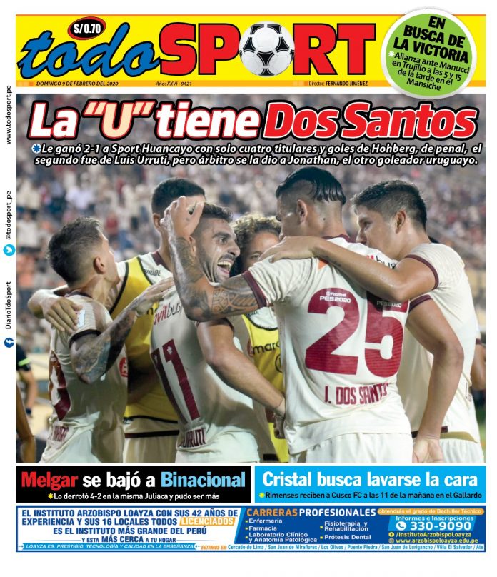 Portada impresa – Diario Todo Sport (09/02/2020)