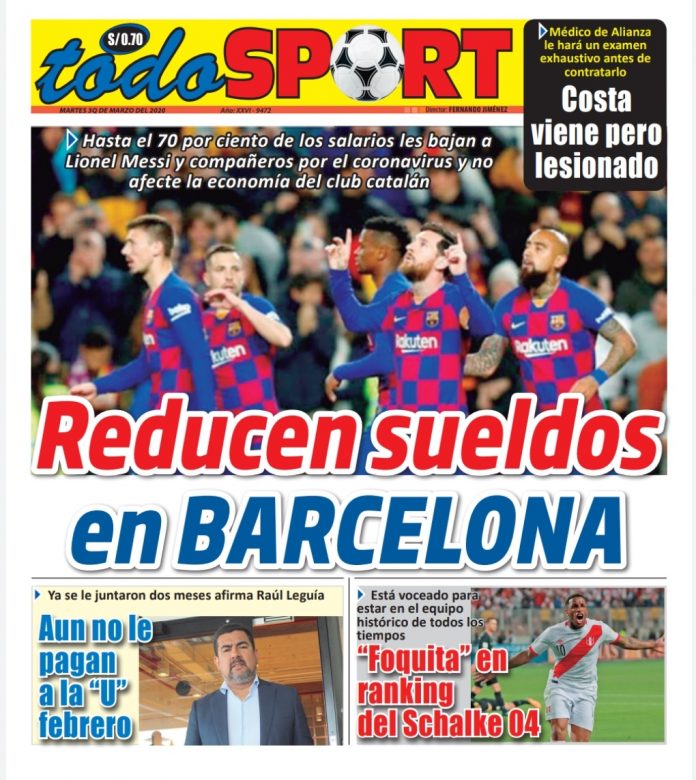 Portada impresa – Diario Todo Sport (31/03/2020)