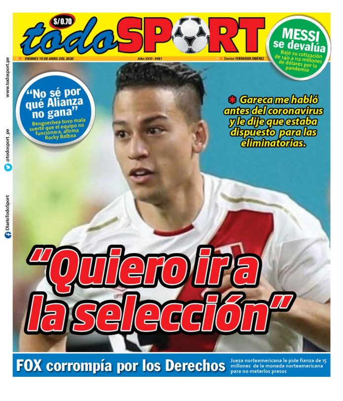 Portada impresa – Diario Todo Sport (10/04/2020)