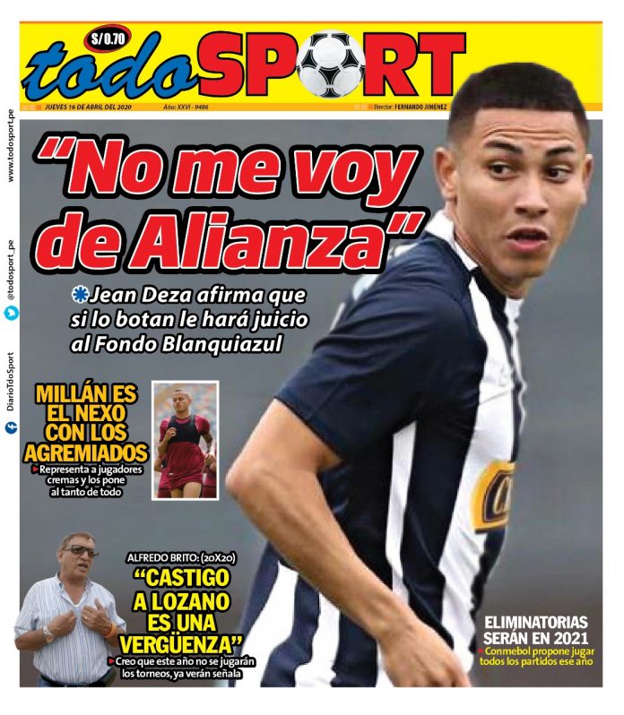 Portada impresa – Diario Todo Sport (16/04/2020)
