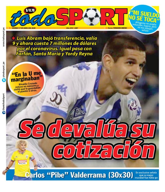 Portada impresa – Diario Todo Sport (17/04/2020)