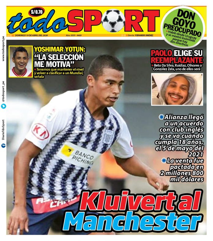 Portada impresa – Diario Todo Sport (19/04/2020)