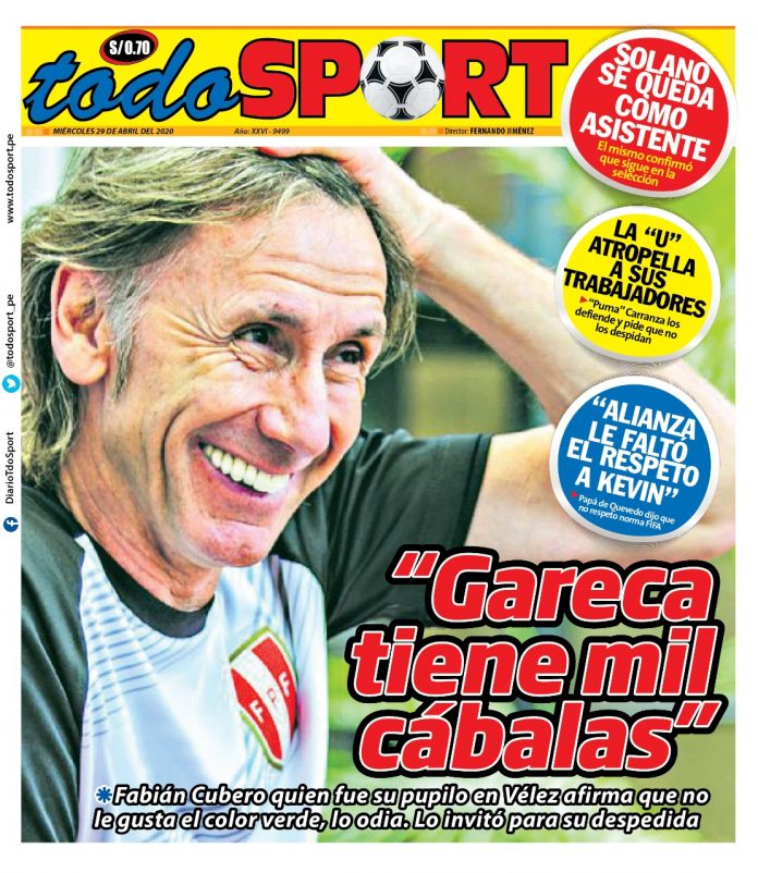 Portada impresa – Diario Todo Sport (29/04/2020)