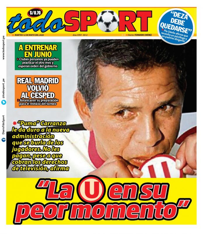 Portada impresa – Diario Todo Sport (12/05/2020)