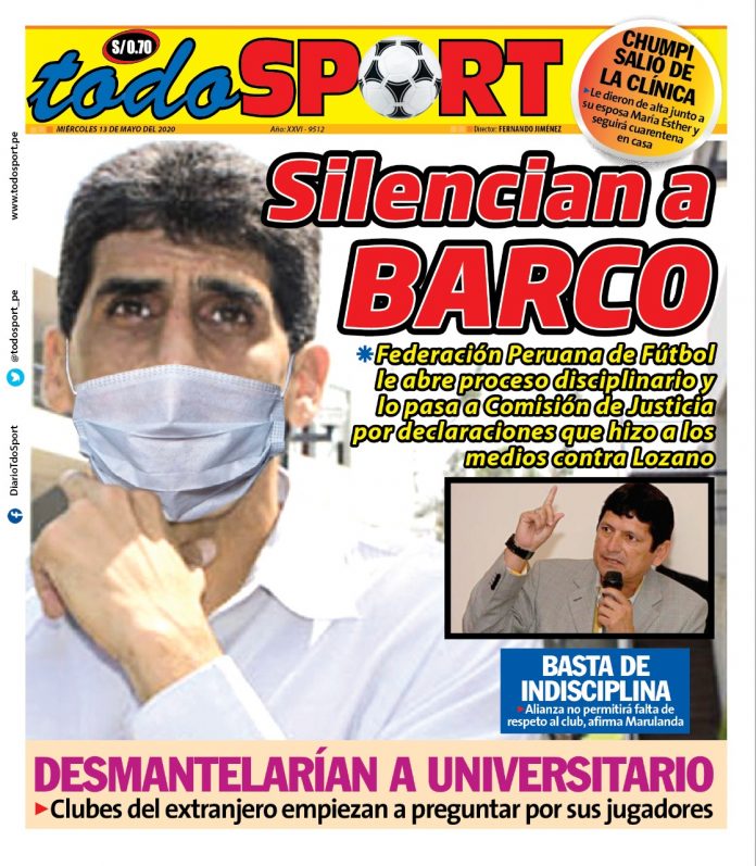 Portada impresa – Diario Todo Sport (13/05/2020)