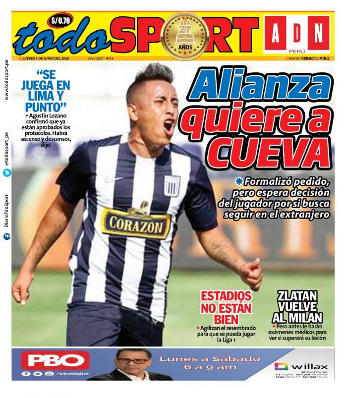 Portada impresa – Diario Todo Sport (04/06/2020)