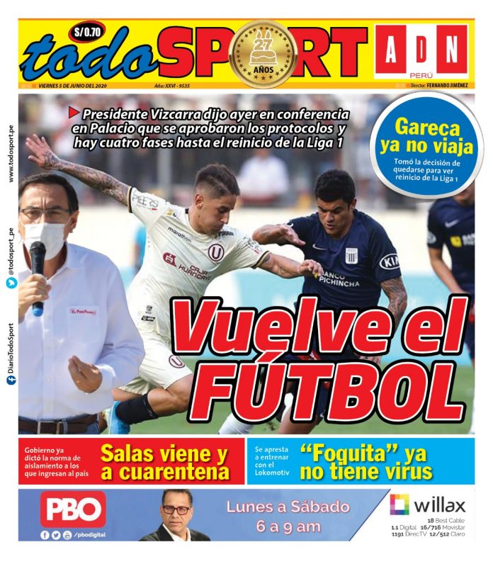Portada impresa – Diario Todo Sport (05/06/2020)