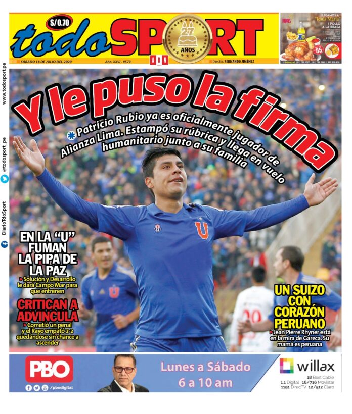 Portada impresa – Diario Todo Sport (18/07/2020)