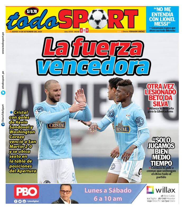 Portada impresa – Diario Todo Sport (10/09/2020)