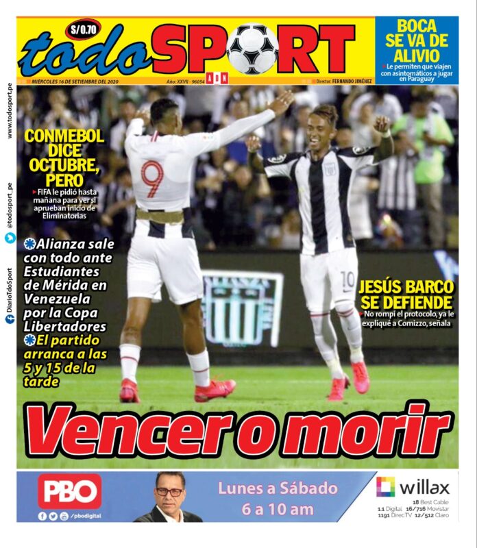 Portada impresa – Diario Todo Sport (16/09/2020)