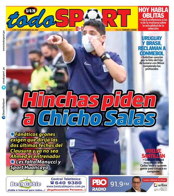 Portada impresa – Diario Todo Sport (23/11/2020)