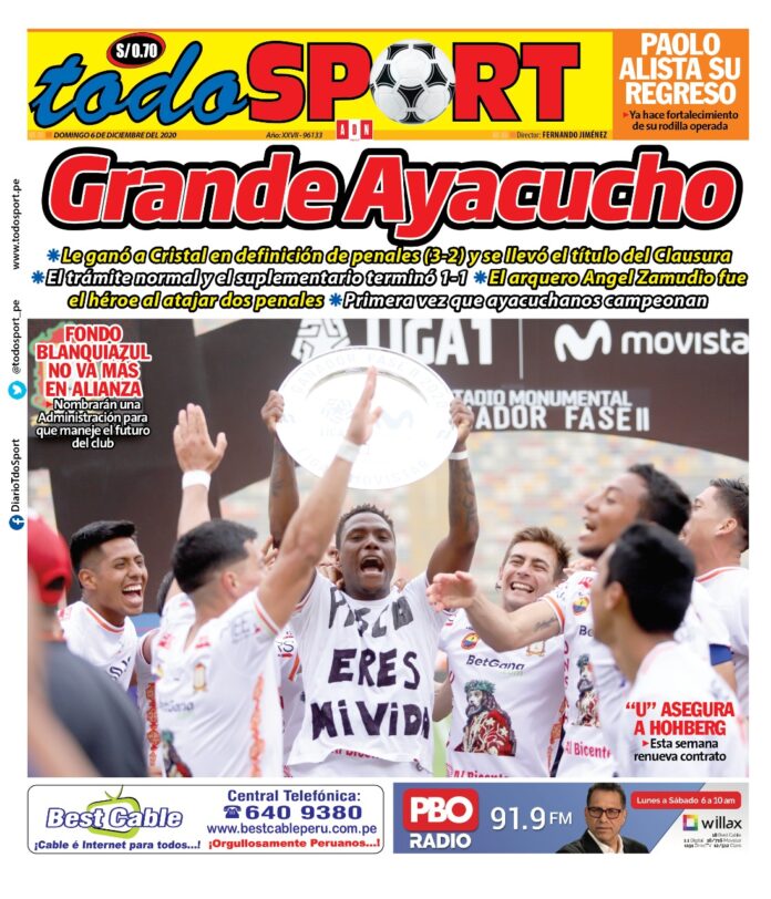 Portada impresa – Diario Todo Sport (6/12/2020)