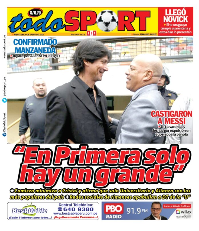 Portada impresa – Diario Todo Sport (20/01/2020)