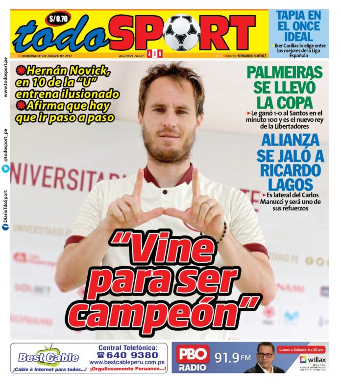 Portada impresa – Diario Todo Sport (31/01/2020)