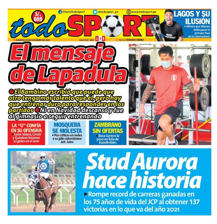 Portada impresa – Diario Todo Sport (26/12/2021)