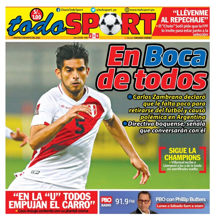 Portada impresa – Diario Todo Sport 03-05-2022 Portada impresa – Diario Todo Sport (03/05/2022)