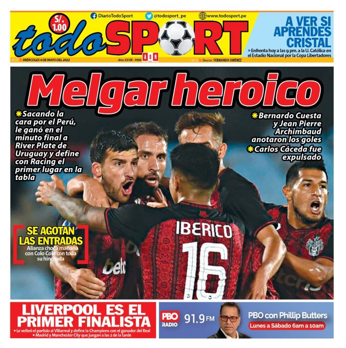 Portada impresa – Diario Todo Sport 04-05-2022 Portada impresa – Diario Todo Sport (04/05/2022)