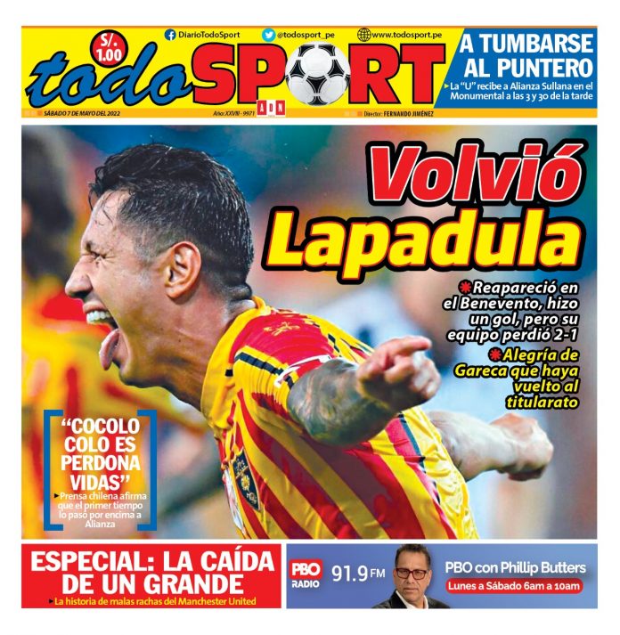 Portada impresa – Diario Todo Sport (07/05/2022)