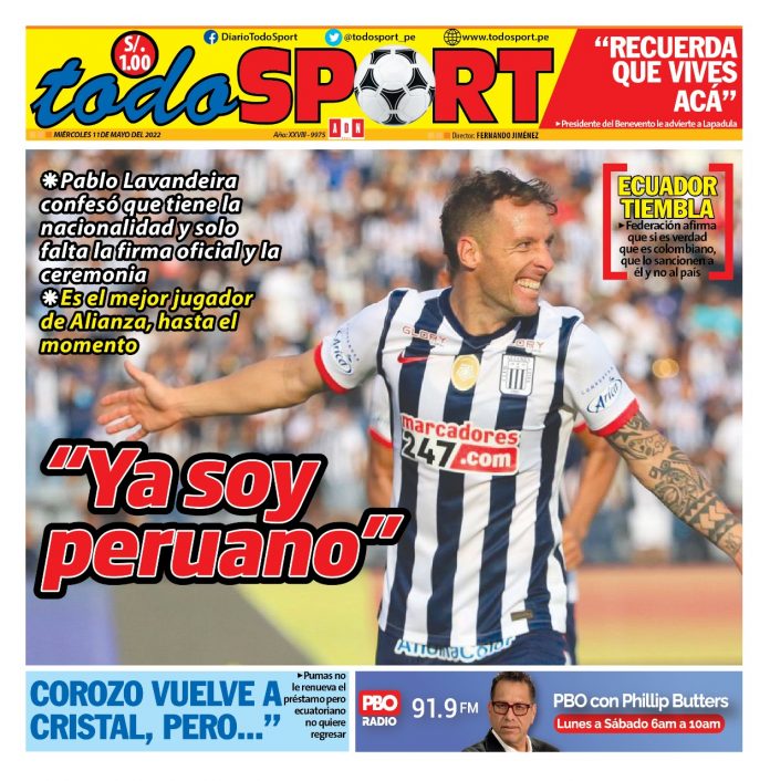 Portada impresa – Diario Todo Sport (11/05/2022)