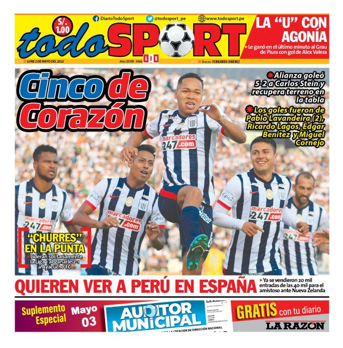 Portada impresa – Diario Todo Sport02-05-2022 Portada impresa – Diario Todo Sport (02/05/2022)