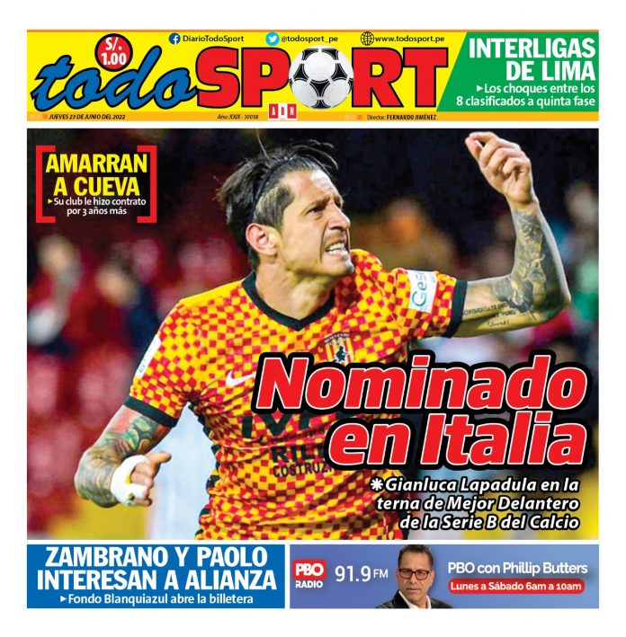 Portada impresa – Diario Todo Sport (23/06/2022)