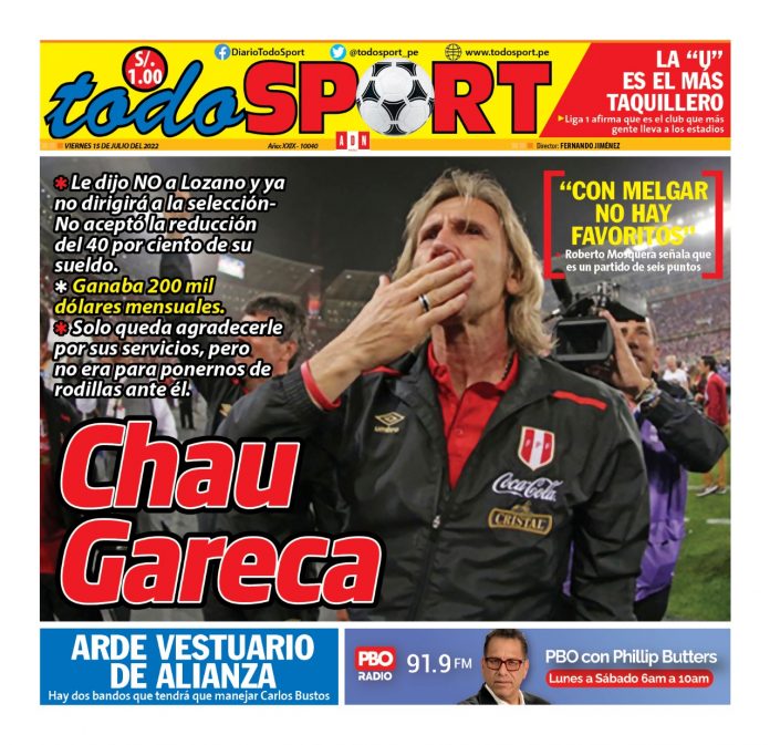 Portada impresa – Diario Todo Sport (15/07/2022)