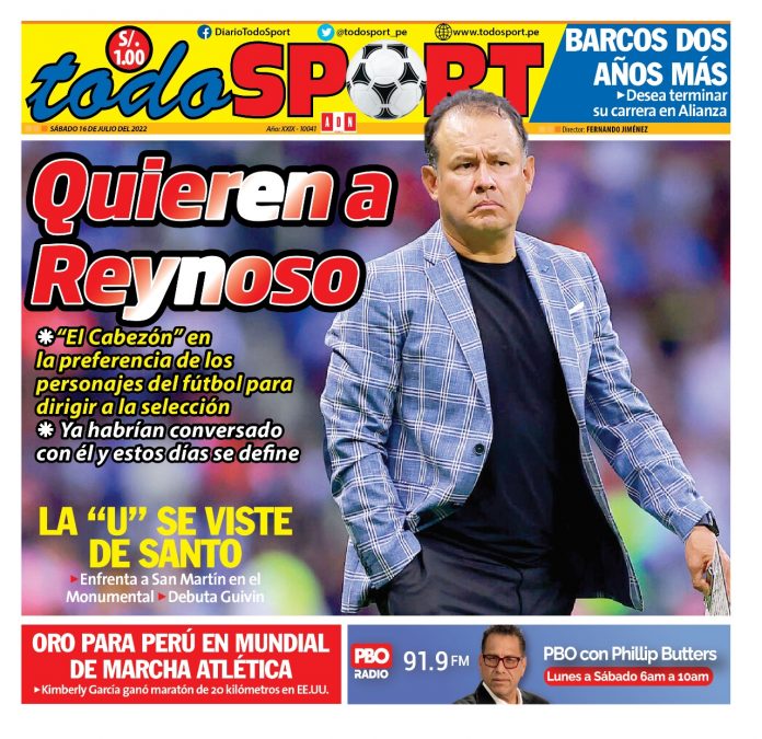 Portada impresa – Diario Todo Sport (16/07/2022)