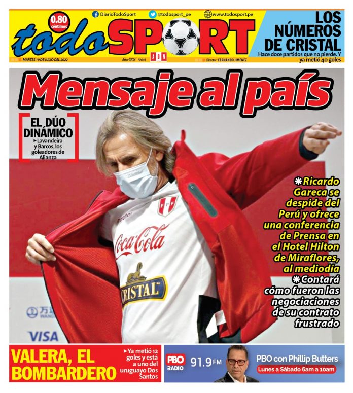 Portada impresa – Diario Todo Sport (19/07/2022)