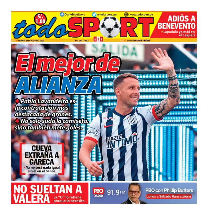 Portada impresa – Diario Todo Sport (29/07/2022)