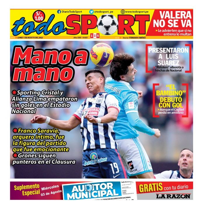 Portada impresa – Diario Todo Sport (01082022)
