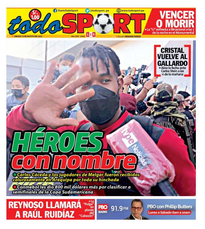 Portada impresa – Diario Todo Sport (13/08/2022)