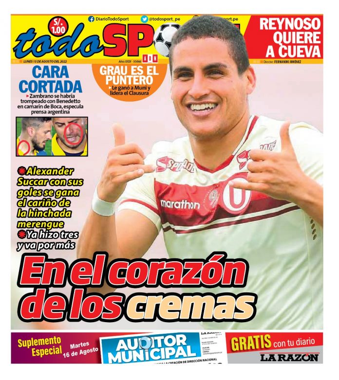 Portada impresa – Diario Todo Sport (15/08/2022)