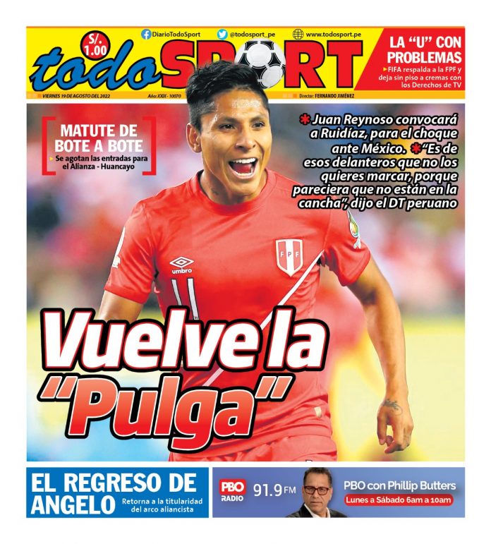 Portada impresa – Diario Todo Sport (19/08/2022)
