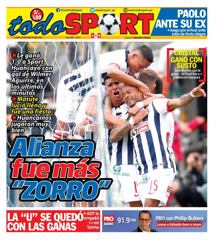 Portada impresa – Diario Todo Sport (22/08/2022)