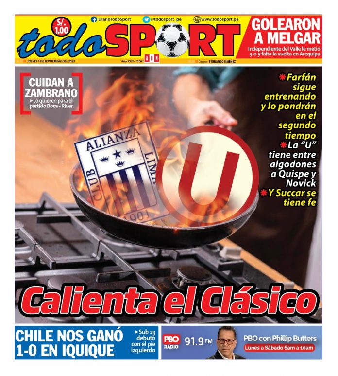 Portada impresa – Diario Todo Sport (01/09/2022)