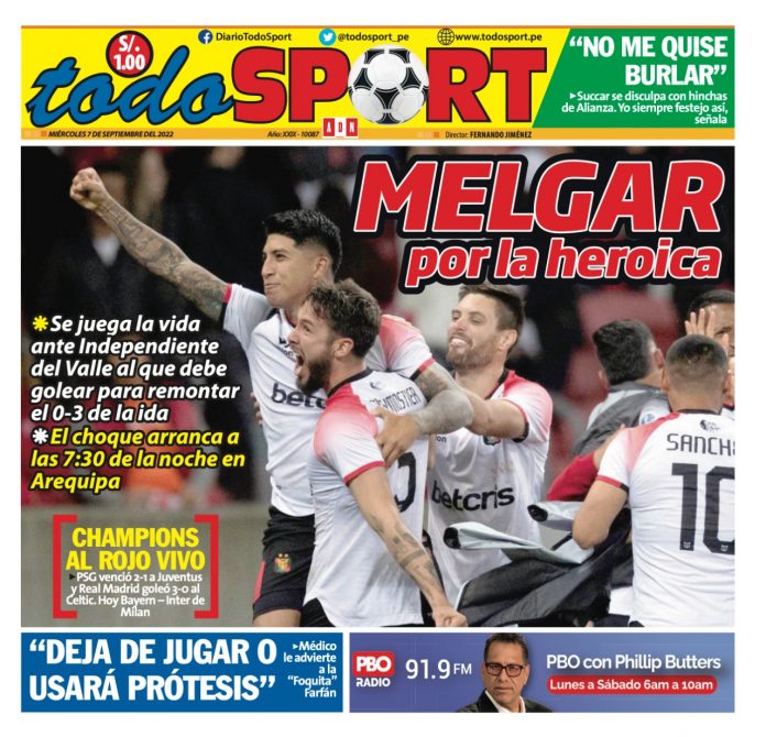 Portada impresa – Diario Todo Sport (07/09/2022)