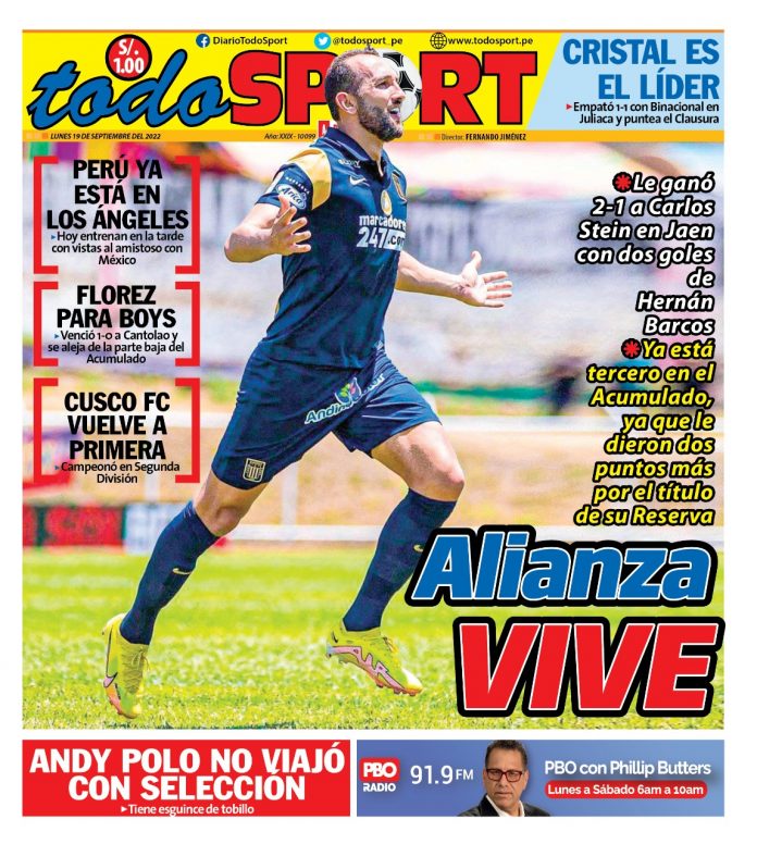 Portada impresa – Diario Todo Sport (19/09/2022)