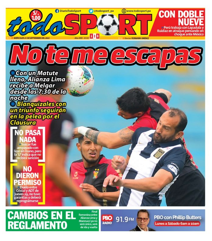 Portada impresa – Diario Todo Sport (21/09/2022)