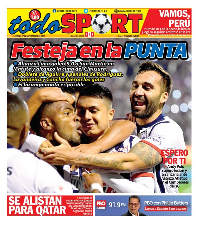 Portada impresa – Diario Todo Sport (26-09-22)