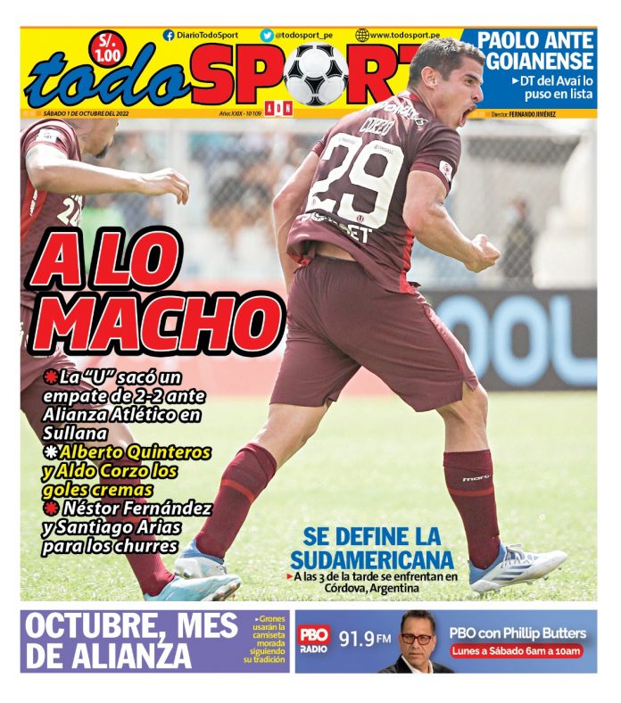 Portada impresa – Diario Todo Sport (01/10/2022)