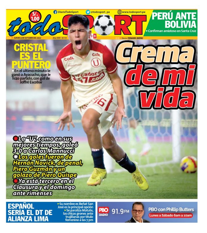Portada impresa – Diario Todosport 06-10-2022 Portada impresa – Diario Todosport (06/10/2022)