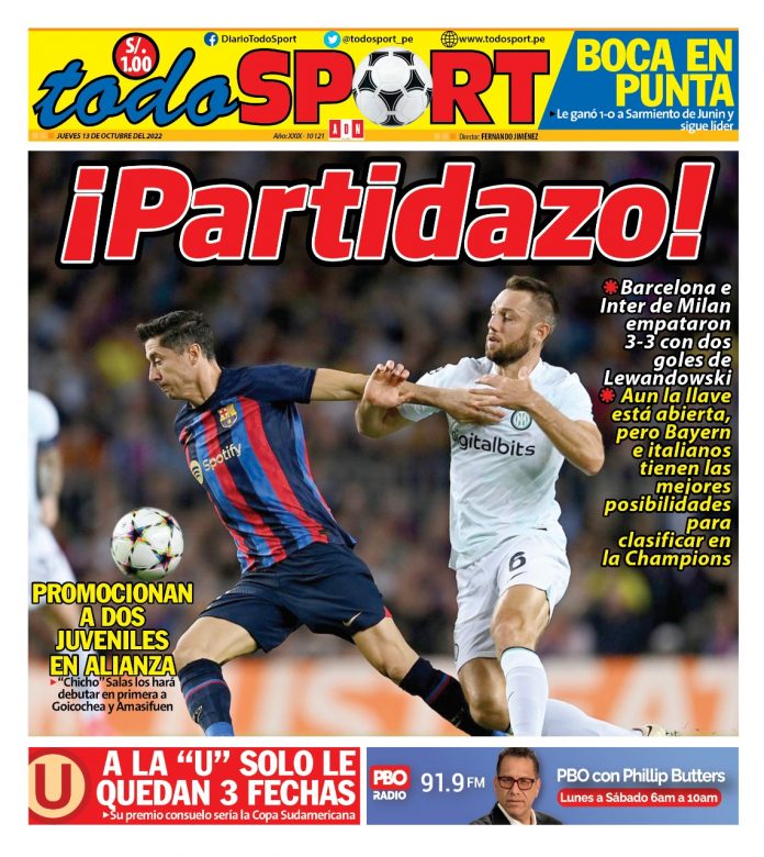 Portada impresa – Diario Todosport 13-10-2022 Portada impresa – Diario Todosport (13/10/2022)