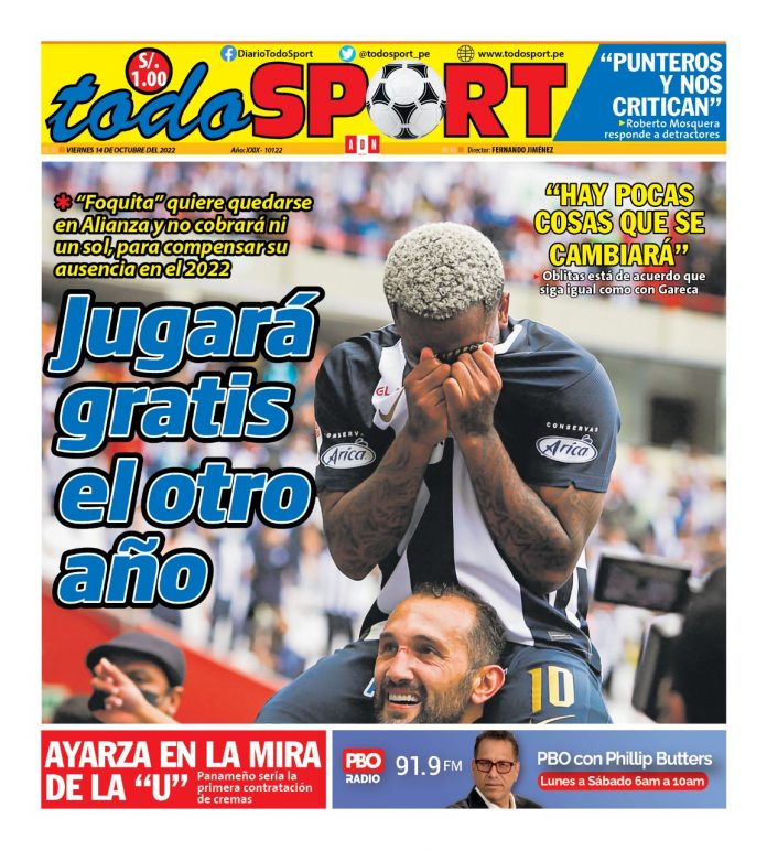 Portada impresa – Diario Todosport 14-10-2022 Portada impresa – Diario Todosport (14/10/2022)