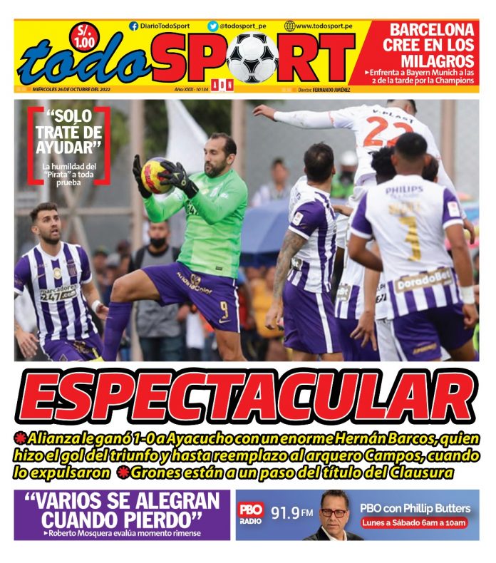 Portada impresa – Diario Todosport (26/10/2022)