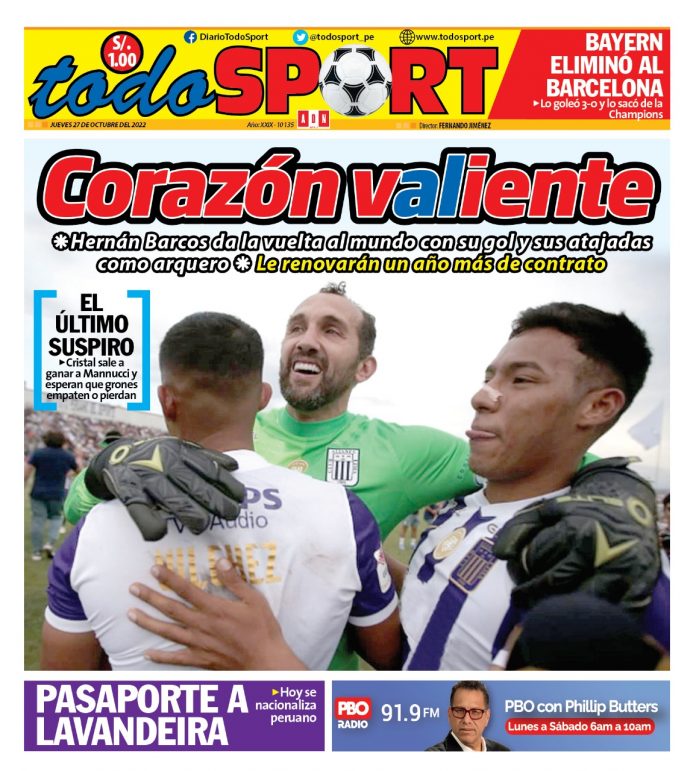 Portada impresa – Diario Todosport 27-10-2022 Portada impresa – Diario Todosport (27/10/2022)