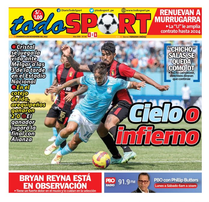 Portada impresa – Diario Todo Sport (06-11-2022) Portada impresa – Diario Todo Sport (06-11-2022)